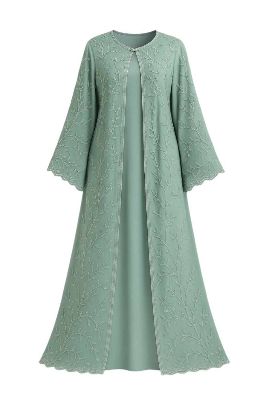 Abaya mit Gewand und Hijab - Grün/Türkis