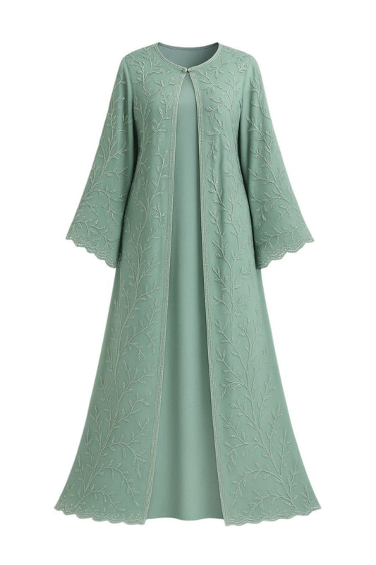 Abaya mit Gewand und Hijab - Grün/Türkis