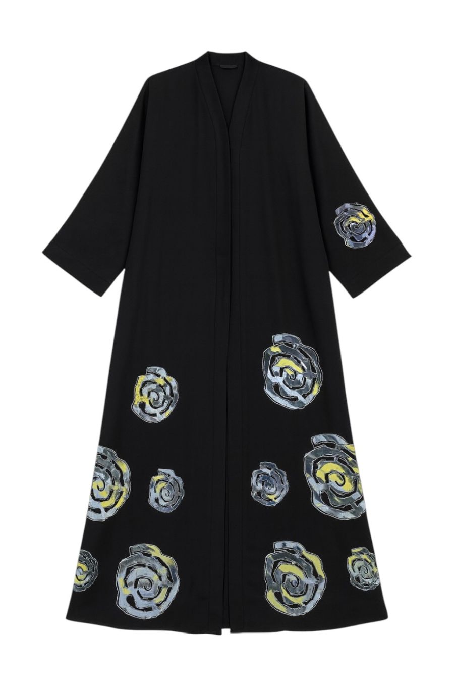 Abaya mit Hijab und Blumenmotiven - Schwarz