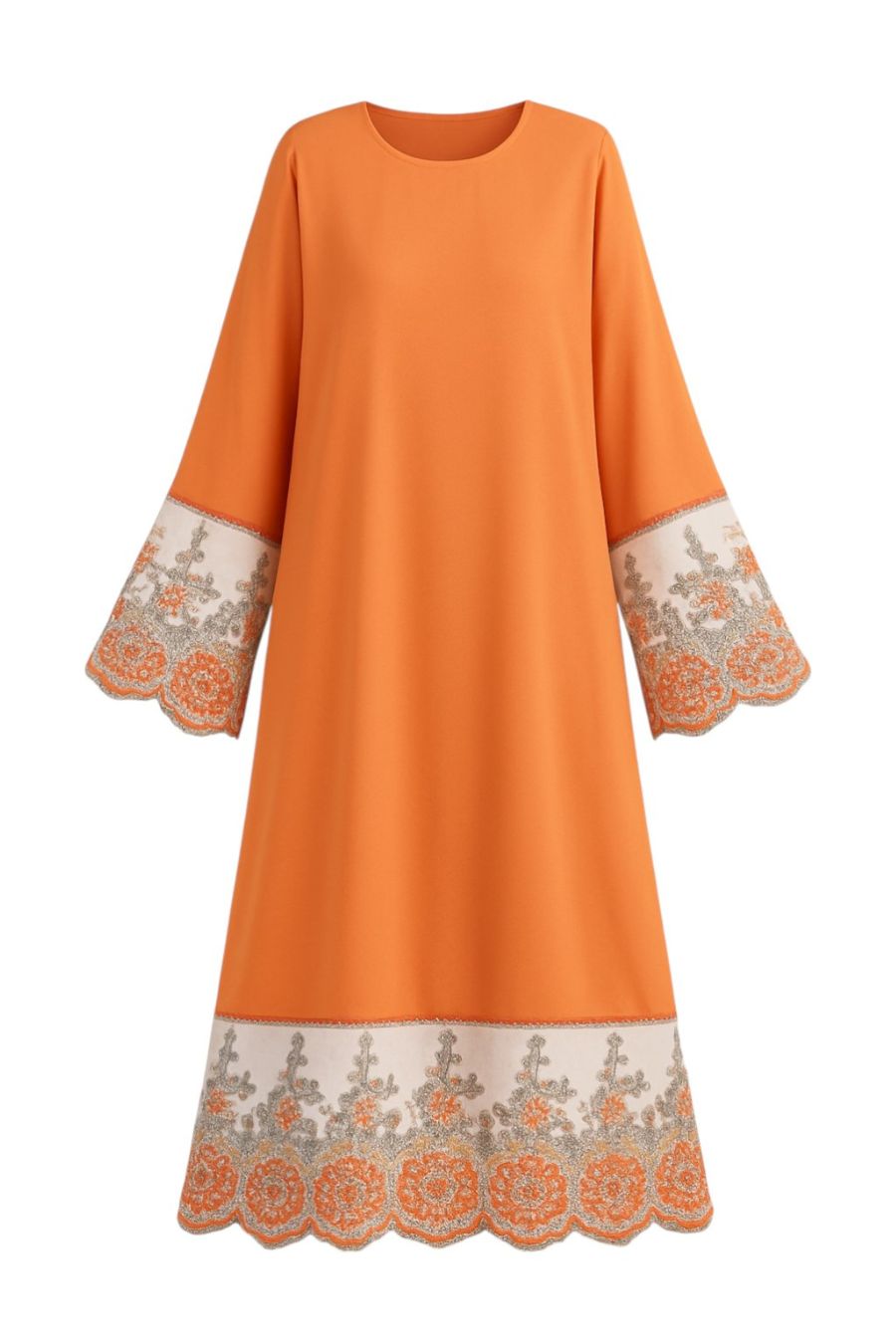 Abaya mit Spitze und Strasssteinen - Orange