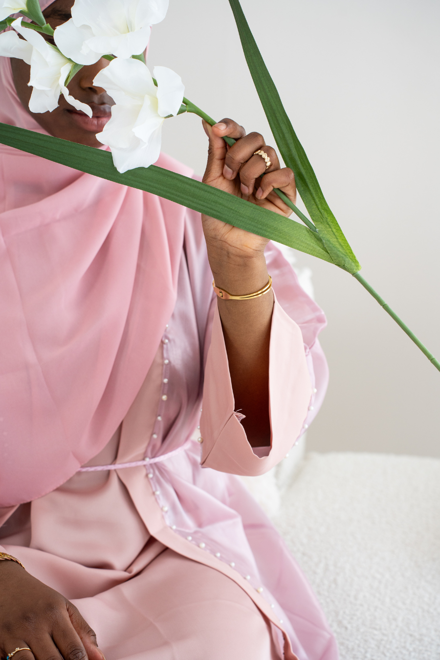 Abaya mit Hijab und Kimono - Rose