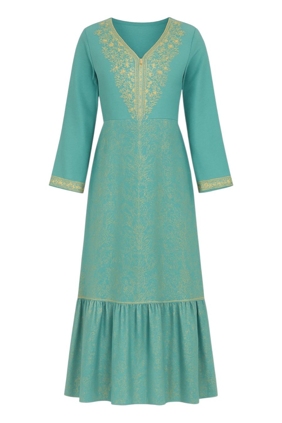 Abaya mit Hijab - Türkis/Gold