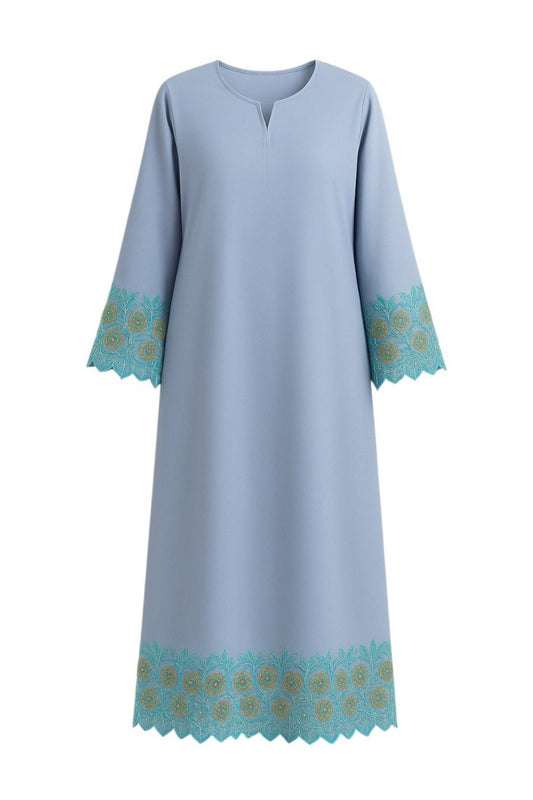 Abaya mit Spitze und Hijab - Blau