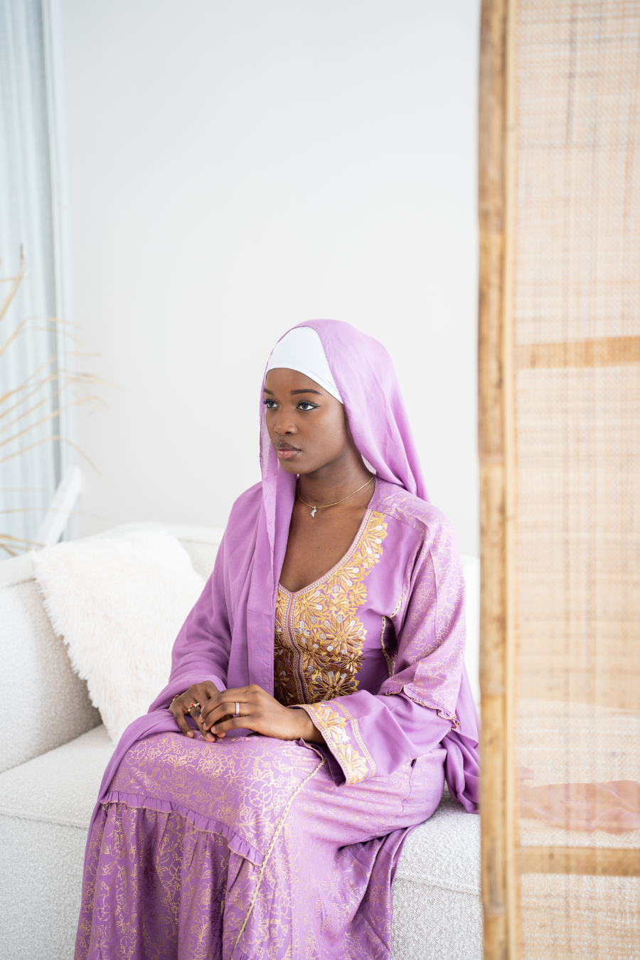 Abaya mit Hijab - Lila/Gold