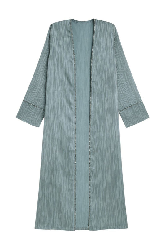 Abaya mit Hijab und Kimono gestreift - Blau/Dunkelblau