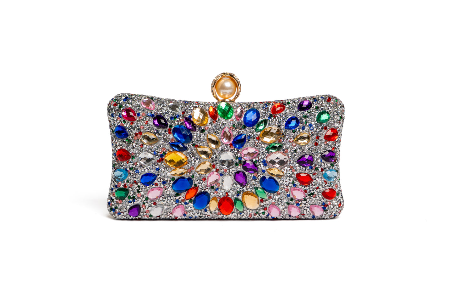 Clutch mit bunten Steinen - Silber