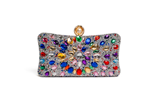 Clutch mit bunten Steinen - Silber