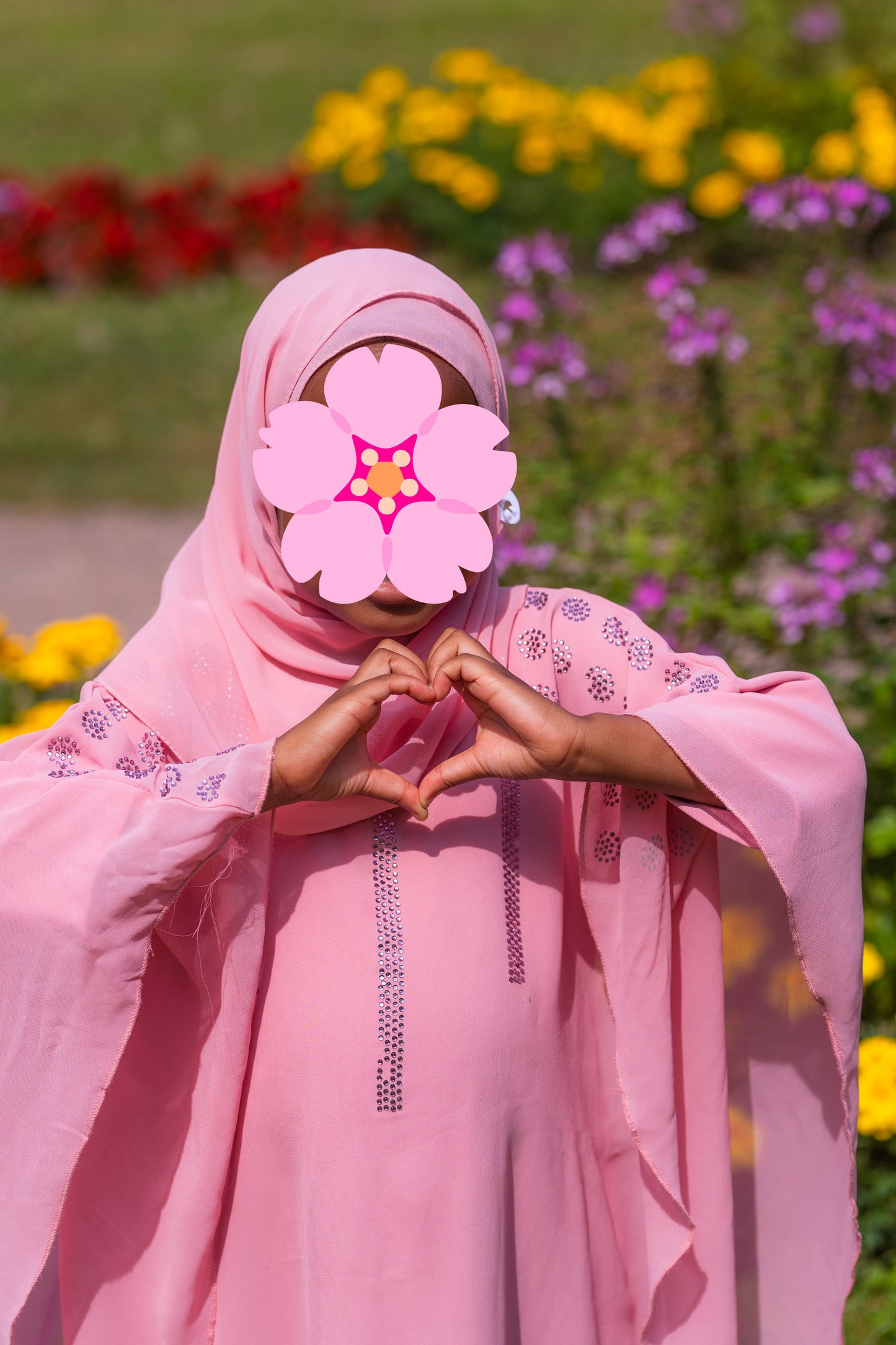 Abaya für Mädchen mit Hijab und pinken Strasssteinen - Rosa