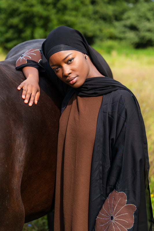 Abaya mit Hijab und Kimono - Braun/Schwarz