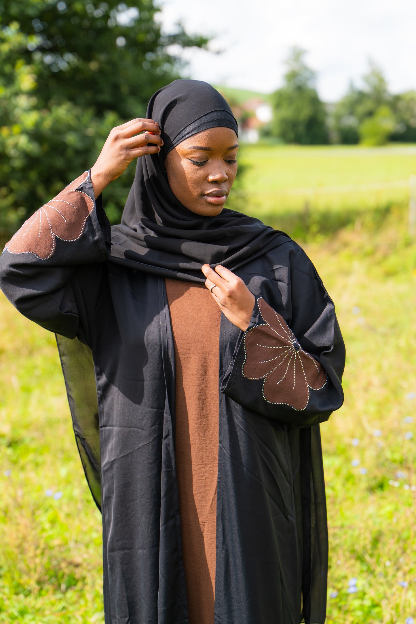 Abaya mit Hijab und Kimono - Braun/Schwarz