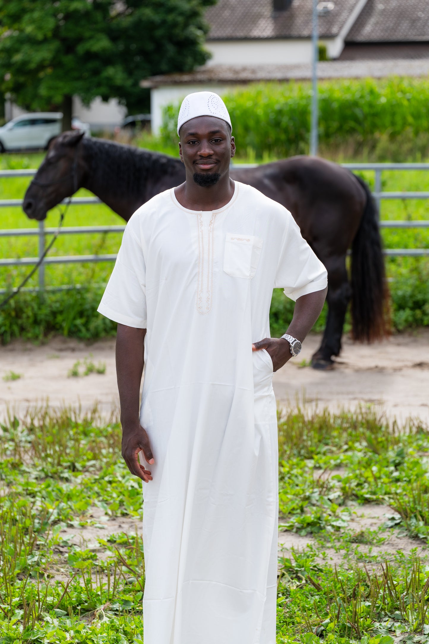 Gebetskleid für Herren mit orientalischen Details - Weiß