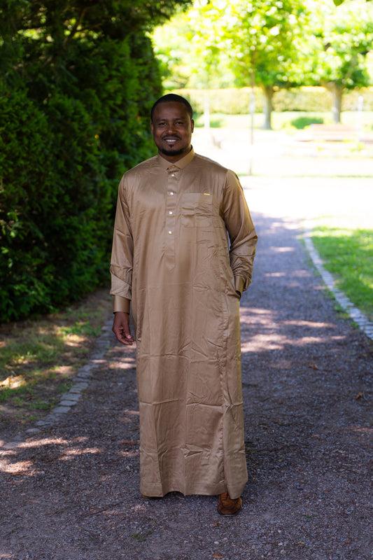 Gebetskleid für Herren mit goldenen Details und Kragen - Hellbraun