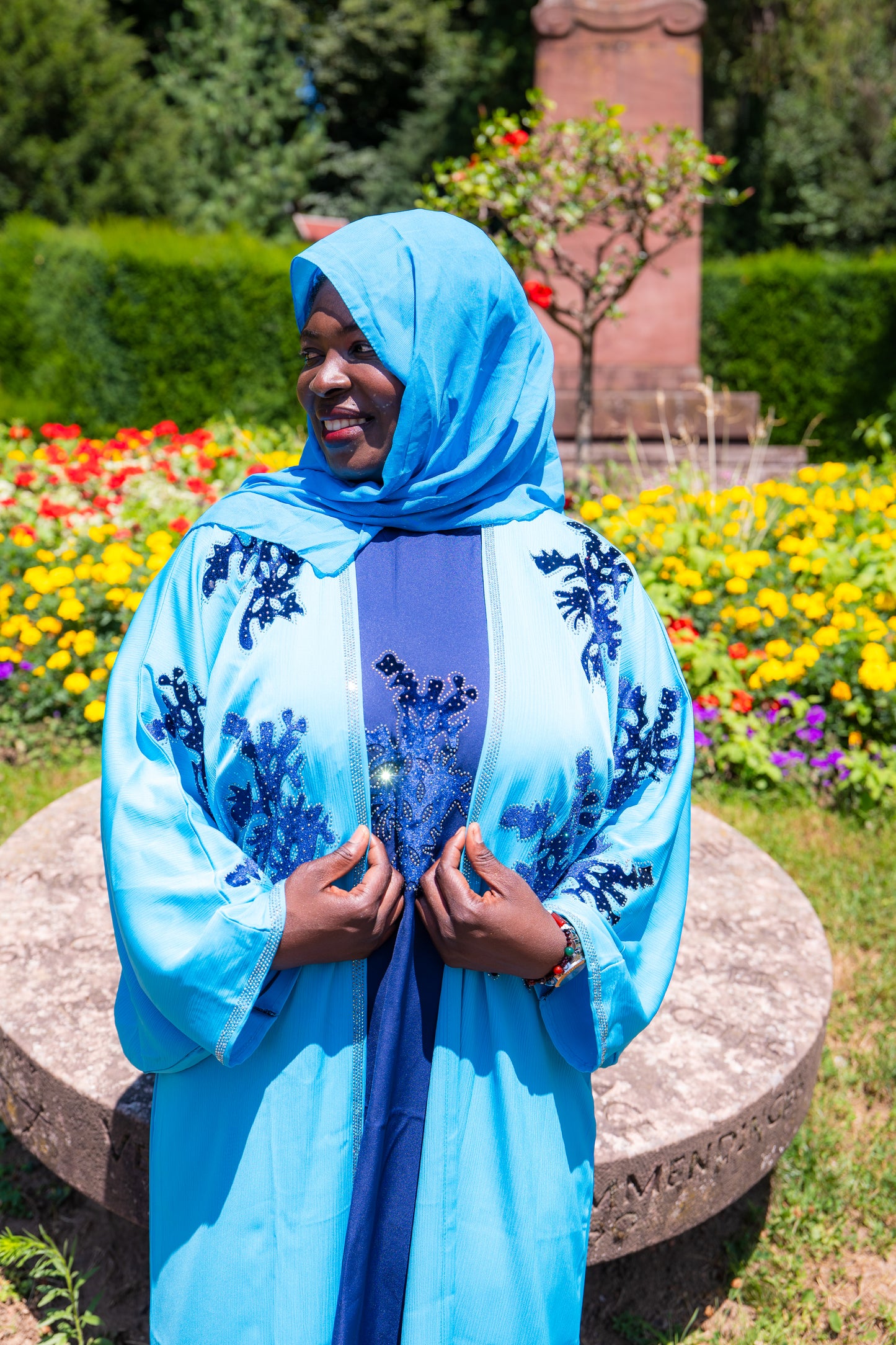 Abaya mit Hijab und Kimono - Blau/Dunkelblau