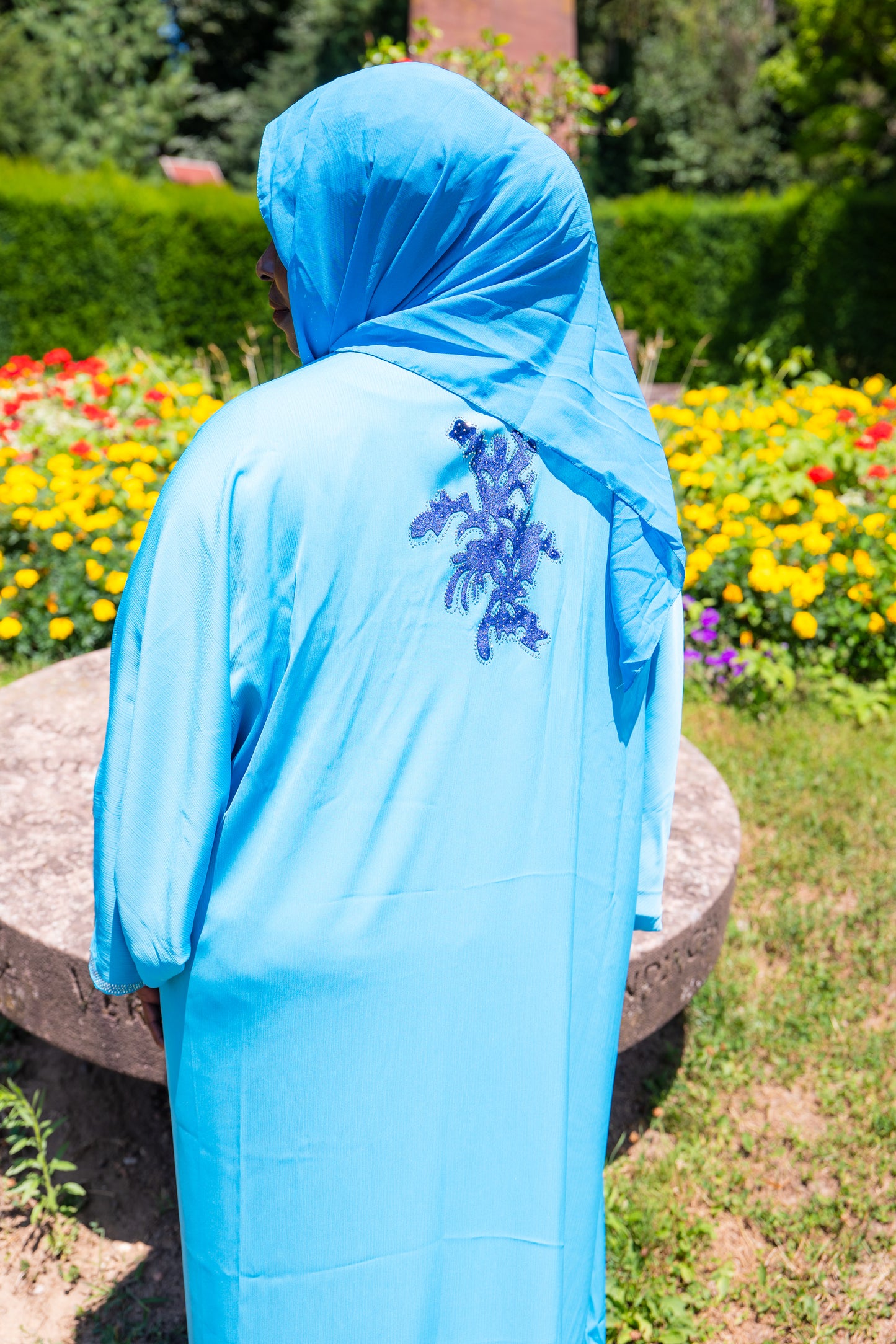 Abaya mit Hijab und Kimono - Blau/Dunkelblau