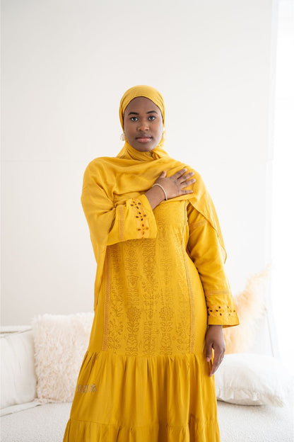 Abaya mit Hijab - Gelb