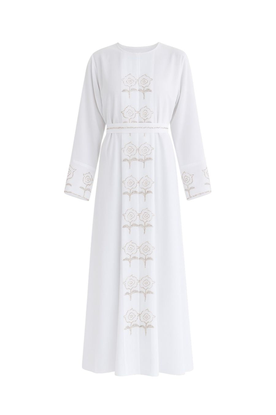 Abaya mit Hijab und goldenen Strasssteinen - Weiß