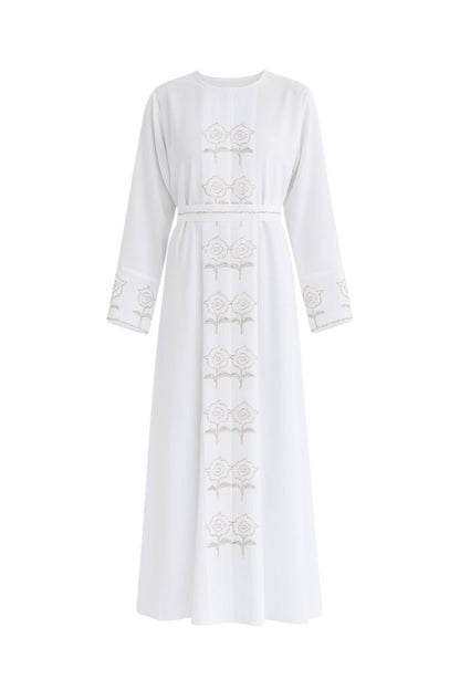 Abaya mit Hijab und goldenen Strasssteinen - Weiß