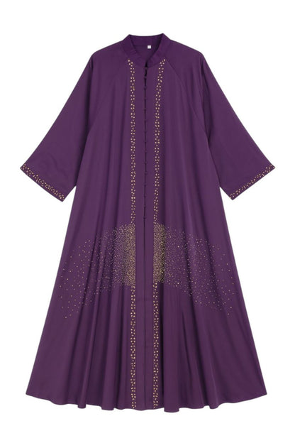 Abaya mit Band und goldenen Strasssteinen - Lila
