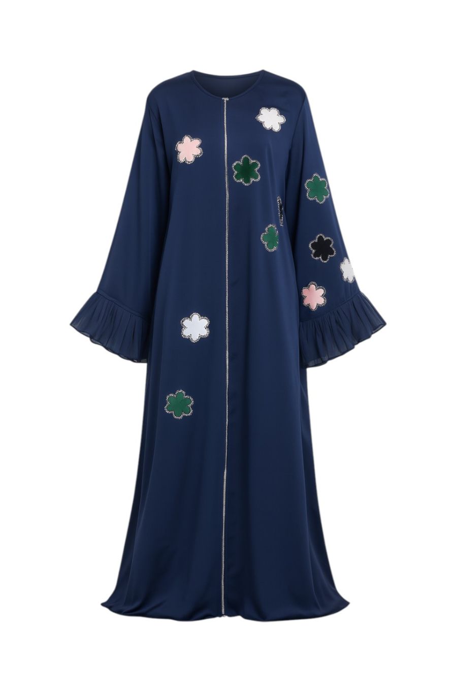 Abaya mit Hijab und Blumenmotiven - Dunkelblau