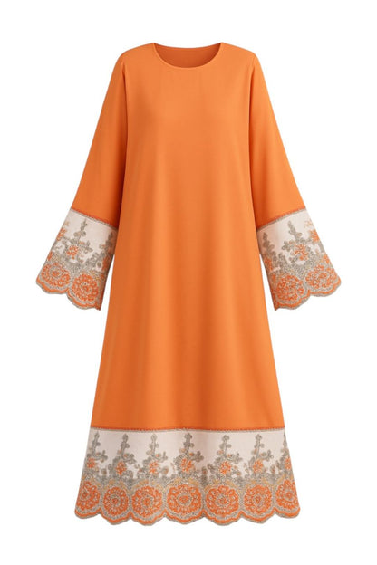 Abaya mit Spitze und Strasssteinen - Orange