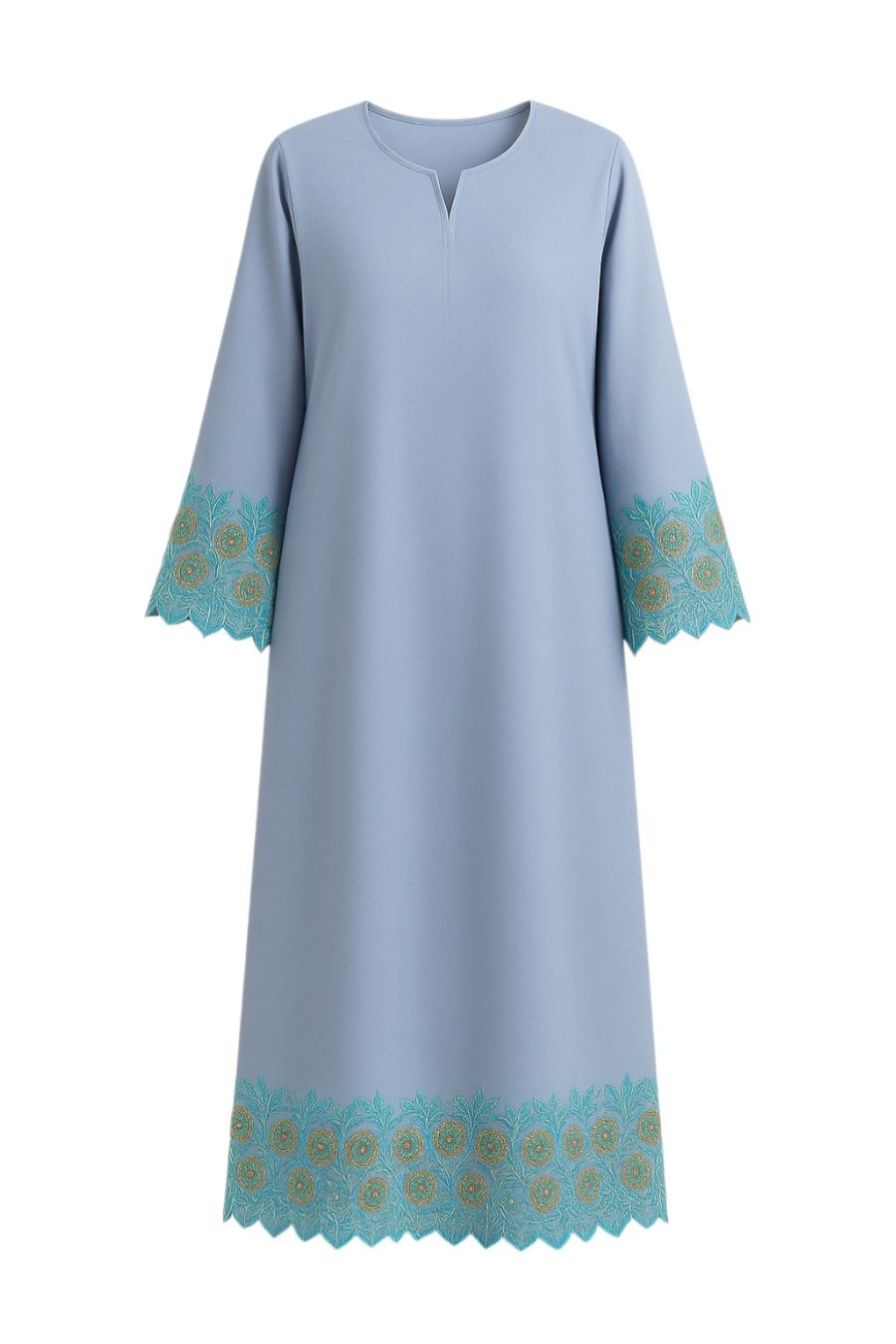 Abaya mit Spitze und Hijab - Blau