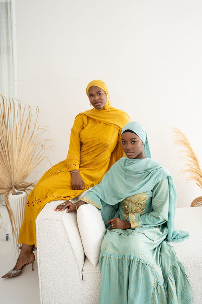 Abaya mit Hijab - Türkis/Gold
