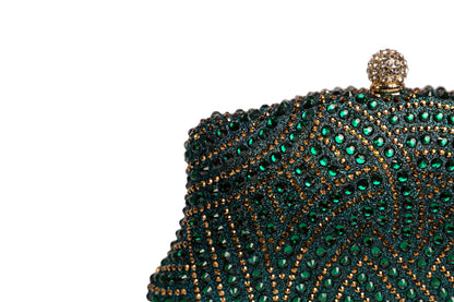 Clutch mit goldenen Strassteinen - Grün
