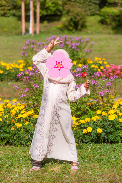 Abaya für Mädchen mit Hijab und braunen Muster - Beige
