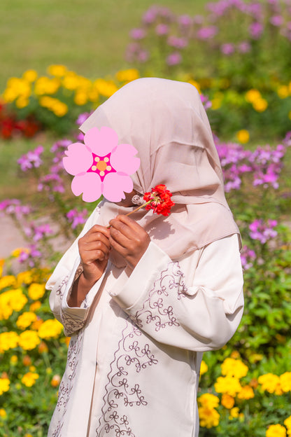 Abaya für Mädchen mit Hijab und braunen Muster - Beige