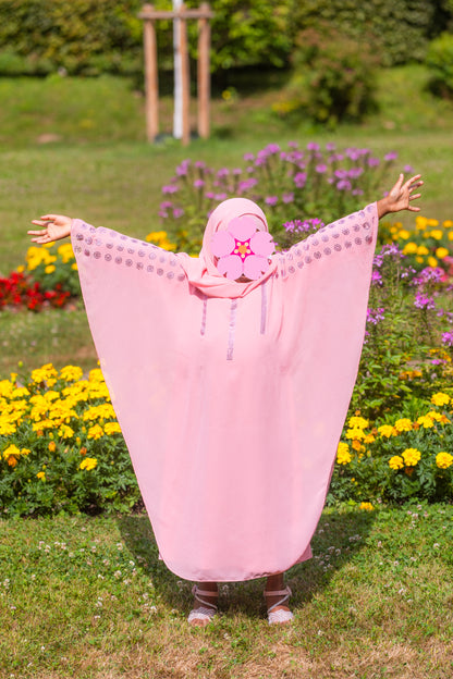 Abaya für Mädchen mit Hijab und pinken Strasssteinen - Rosa