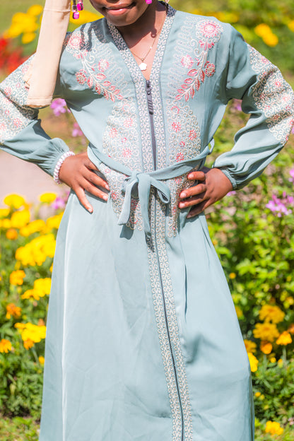Abaya für Mädchen mit Blumenmotiven - Grün