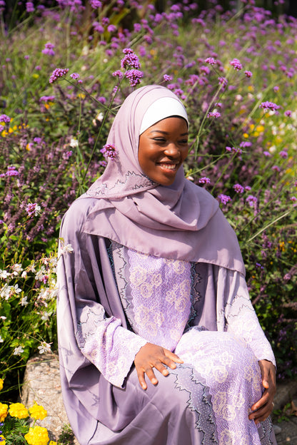 Abaya mit Hijab und Strasssteinen - Lila