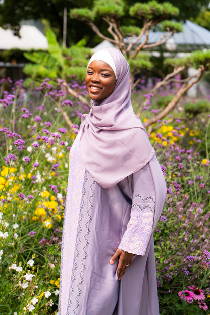 Abaya mit Hijab und Strasssteinen - Lila