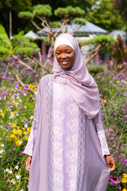 Abaya mit Hijab und Strasssteinen - Lila