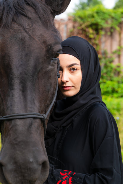 Abaya mit Hijab und roten Details - Schwarz/Rot