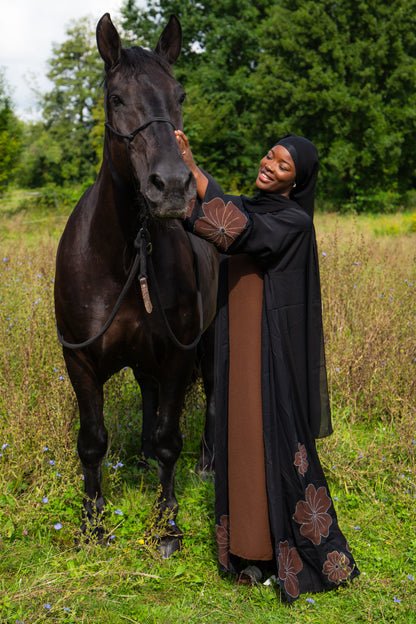 Abaya mit Hijab und Kimono - Braun/Schwarz