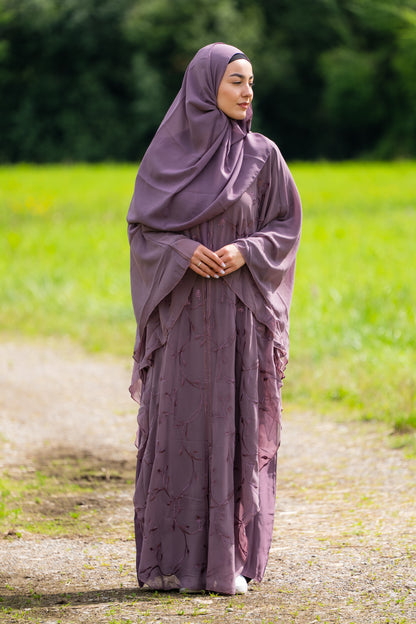 Abaya mit Hijab und angenähtem Gewand - Lila