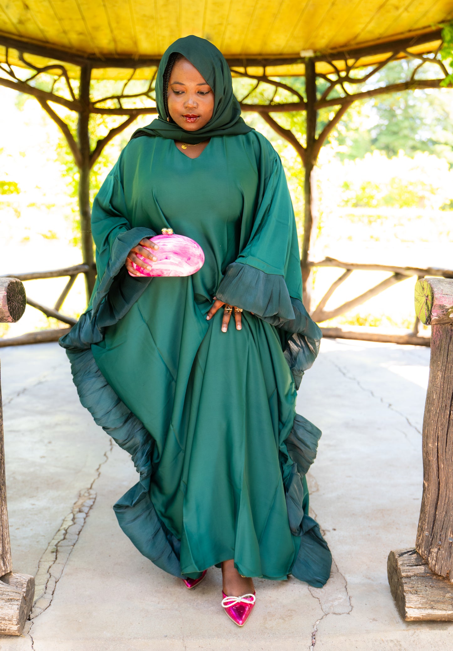 Abaya Butterfly mit Hijab - Grün