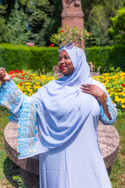 Abaya mit Hijab und Strasssteinen - Himmelblau