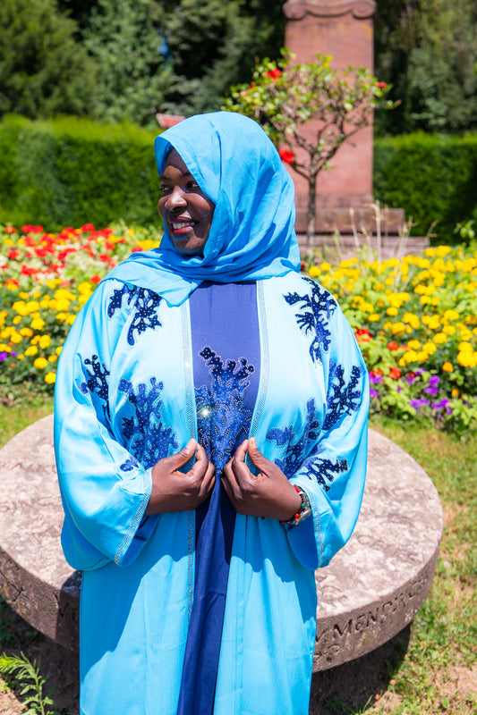 Abaya mit Hijab und Kimono - Blau/Dunkelblau