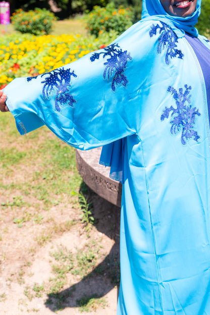 Abaya mit Hijab und Kimono - Blau/Dunkelblau
