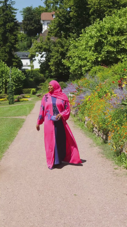 Abaya mit Hijab und Kimono - Pink/Blau