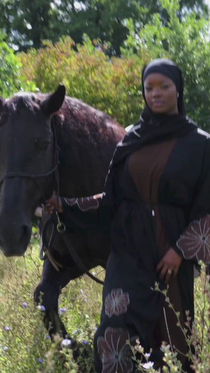 Abaya mit Hijab und Kimono - Braun/Schwarz